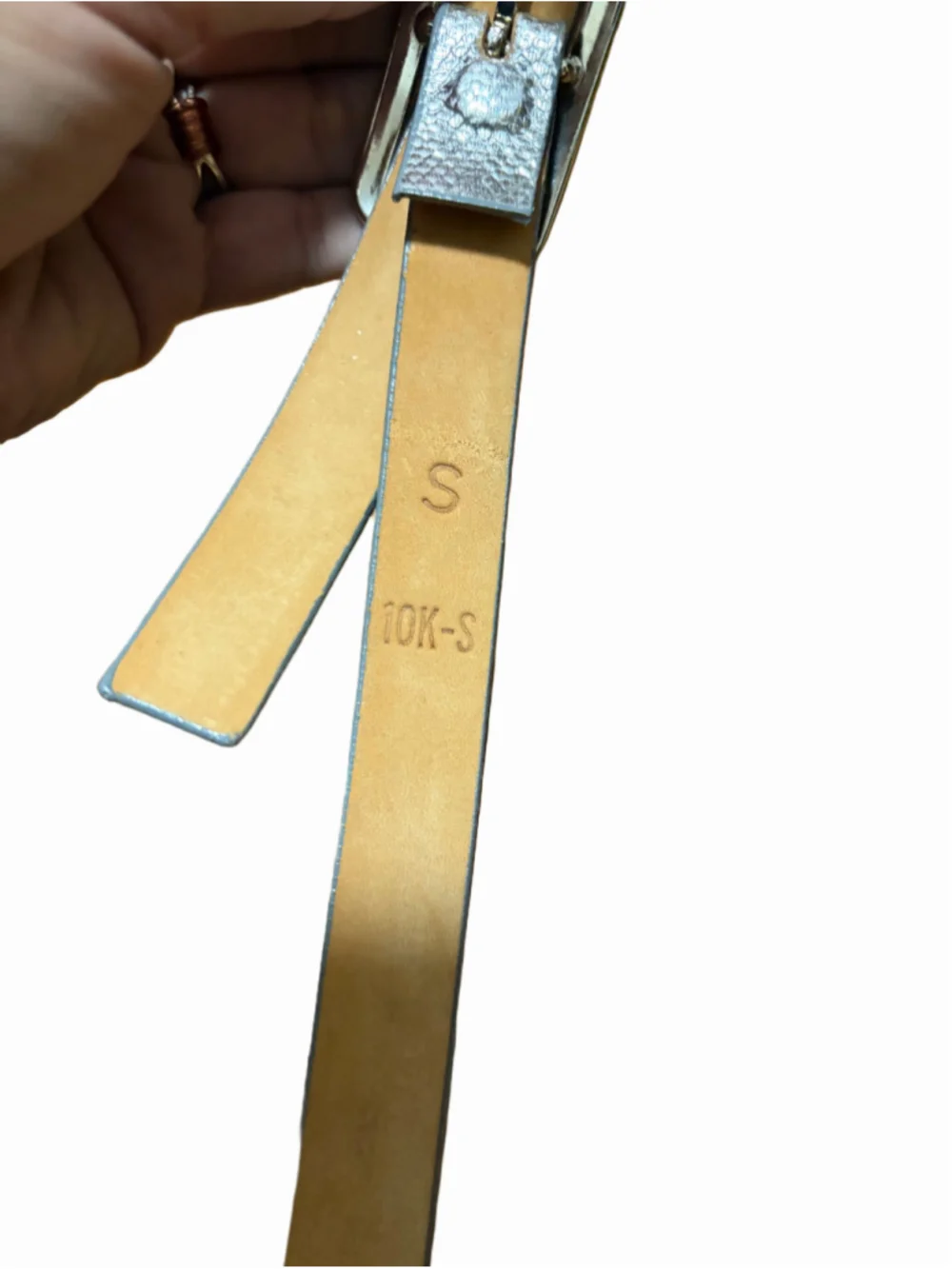 Kleinberg Sherrill for Saks 5th Ave Genuine Karung Skinny Belt Silver & Gold-S